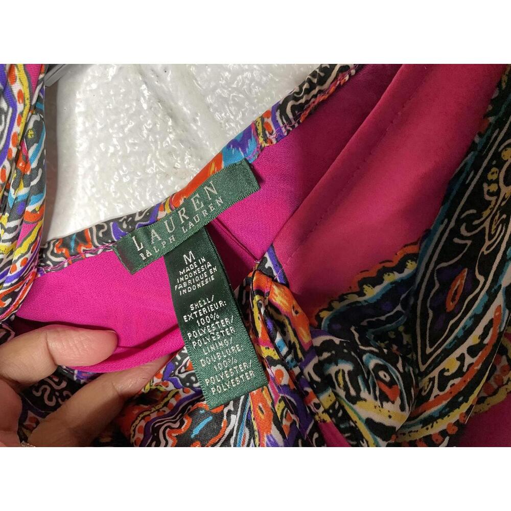 < Lauren Ralph Lauren Pink Satin Paisley Print Top > - Picture 2 of 3